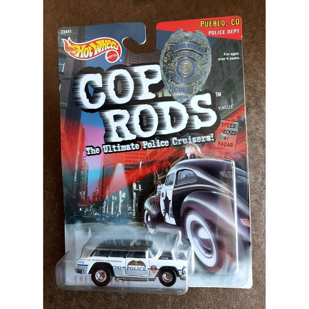 1999 Hot Wheels CHEVY NOMAD White & Black COP RODS Pueblo CO Police Dept 1:64 RR